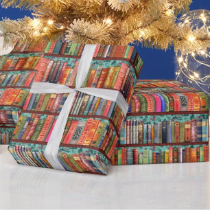 Papier Cadeau Bibliothèque de Noël, saint, livres anciens envelo