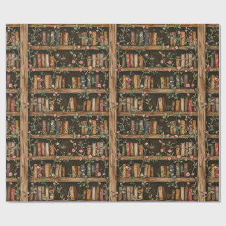 Papier Cadeau Bibliothèques avec vignes en fleurs