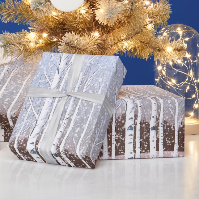 Papier Cadeau Bibouleau neigeux Noël Dusty Blue ID1003 (Vacances)