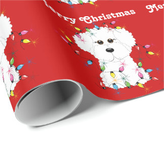 Papier Cadeau Bichon Frise allume le papier d'emballage de Noël