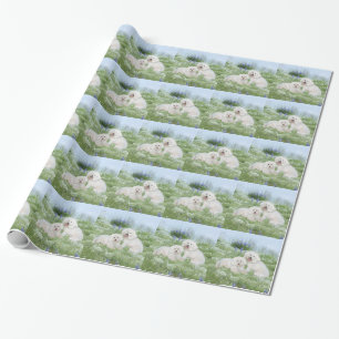 Papier Cadeau Bichon Frise Bleuets