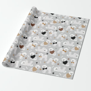 Papier Cadeau Bichon Frise Bones and Paws Grey