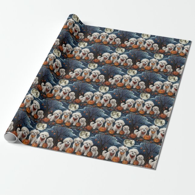 Papier Cadeau Bichon Frise Halloween Éffrayant (Déroulé)