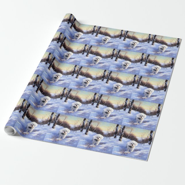 Papier Cadeau Bichon Frise Laisser neiger Noël (Déroulé)