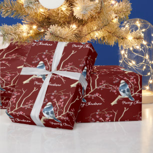 Papier Cadeau Bickadee Dans Les Baies De Noël