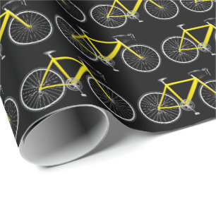 Papier Cadeau bicyclette jaune sur papier d'emballage noir