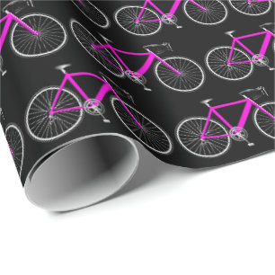 Papier Cadeau bicyclette rose sur papier d'emballage noir