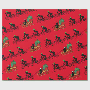 Papier Cadeau Bicyclettes Tirant Père Noël Papier à envelopper