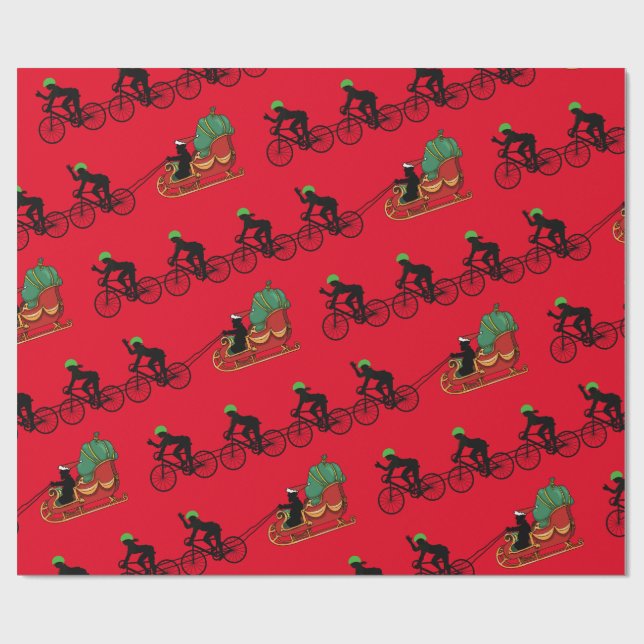 Papier Cadeau Bicyclettes Tirant Père Noël Papier à envelopper (Plat)