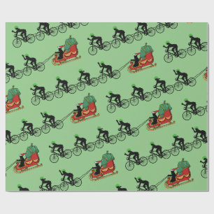 Papier Cadeau Bicyclettes tirant Père Noël traîneau
