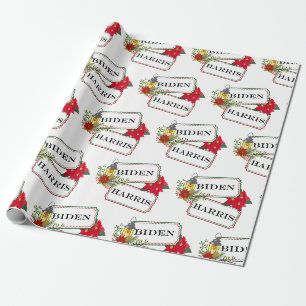 Papier Cadeau Biden Harris Festif Noël Floral Ticket