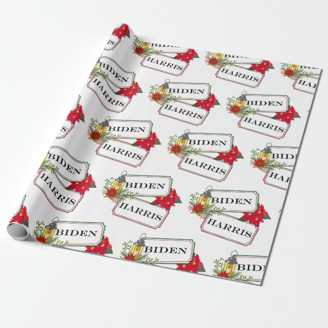 Papier Cadeau Biden Harris Festif Noël Floral Ticket (Déroulé)