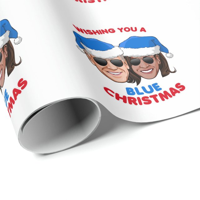 PAPIER CADEAU BIDEN HARRIS - VOUS SOUHAITEZ UN NOËL BLEU (Coin rond)