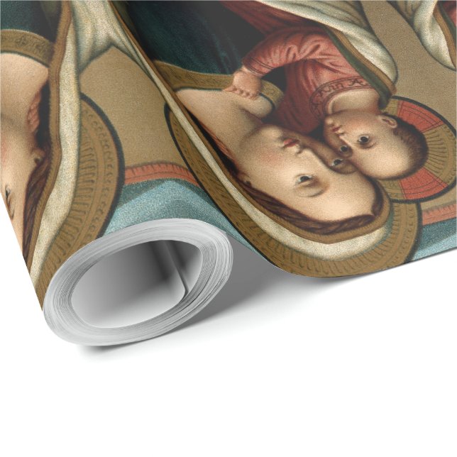 Papier Cadeau Bienheureuse Vierge Marie Christ Noël d'enfant (Coin rond)