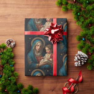 Papier Cadeau Bienheureuse Vierge Marie & Jésus Nativité Noël