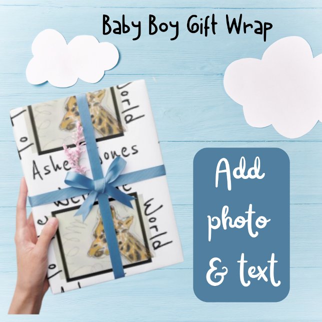 Papier Cadeau Bienvenue Baby mignonne Giraffe (Personalized Baby Shower Wrapping Paper (original art giraffe).)