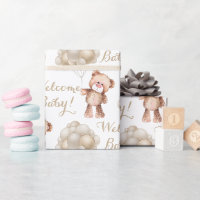 Bienvenue bébé ours en peluche brun et ballons