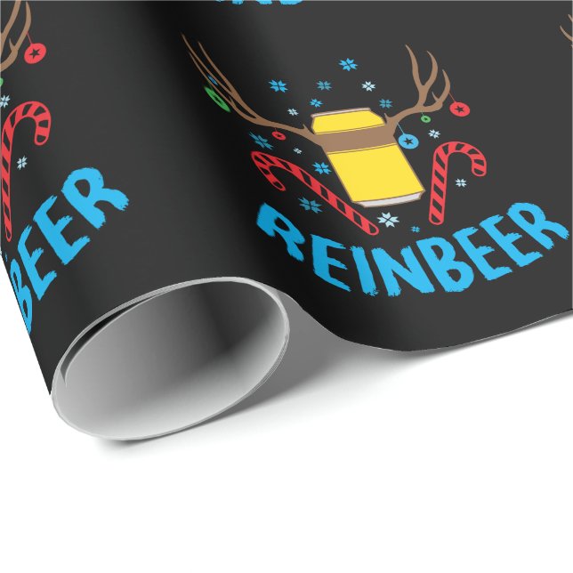 Papier Cadeau Bière et rennes à Noël (Coin rond)