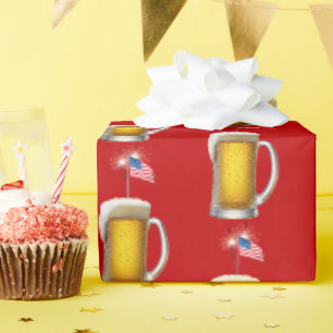 Papier Cadeau Bière patriotique d'anniversaire avec Drapeau et S