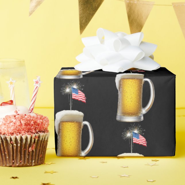 Papier Cadeau Bière patriotique d'anniversaire avec Drapeau et S (Fête d'anniversaire)