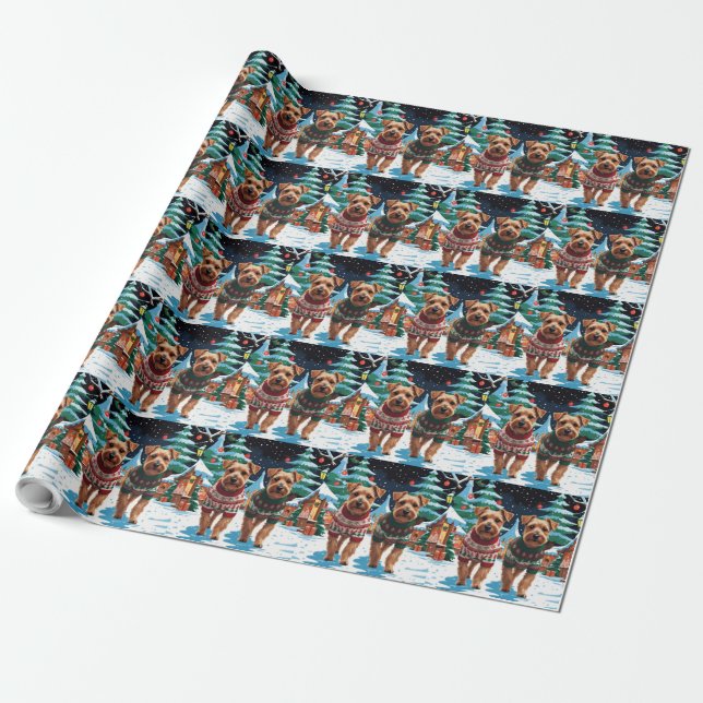 Papier Cadeau Biewer Terrier Dogs Christmas Snow Holiday (Déroulé)