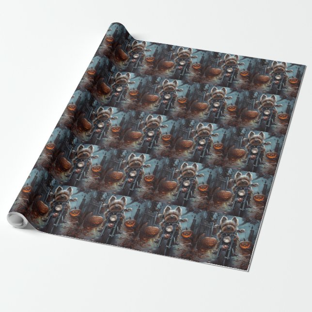 Papier Cadeau Biewer Terrier équitation Moto Halloween Effrayer (Déroulé)