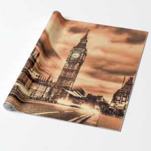 Papier Cadeau Big Ben à Londres dans un style rétro