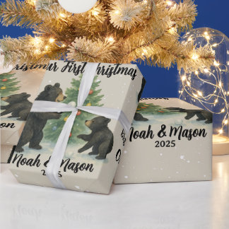 Papier Cadeau Big Brother Little Brother Bear Custom Christmas