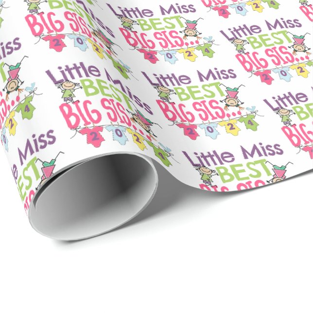 Papier Cadeau Big Sister 2024 - Little Miss Best Big Sis (Coin rond)