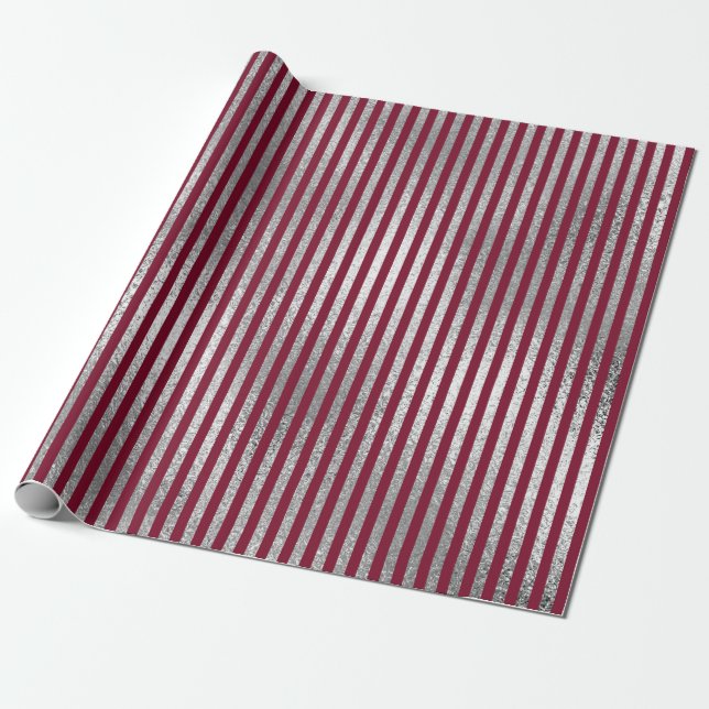 Papier Cadeau Bijoux à rayures Maroon Bourgogne Vip Argent (Déroulé)