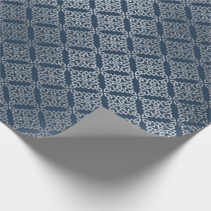 Papier Cadeau Bijoux Arabesque Marocain bleu marine Argent