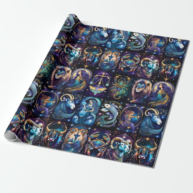 Papier Cadeau Bijoux Galaxie Zodiac (Déroulé)