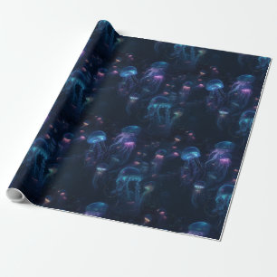 Papier Cadeau Bioluminescente méduse Océan Motif répétitif