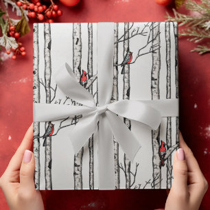 Papier Cadeau Birch Trees modernes et Red Cardinal Birds