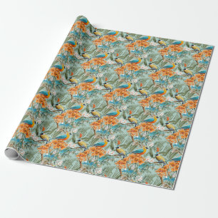 Papier Cadeau Birds Chinoiserie Mint Orange