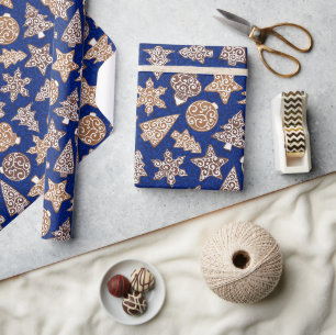 Papier Cadeau Biscuits de pain d'épice Bleu Élégant Noël
