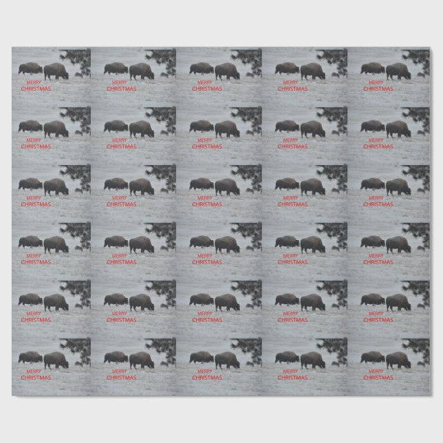 Papier Cadeau Bison en papier d'emballage de Noël de neige (Plat)