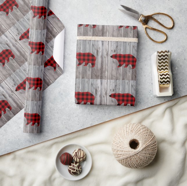 Papier Cadeau bison plaid ours sauvage un 1er anniversaire fête (Artisanat)