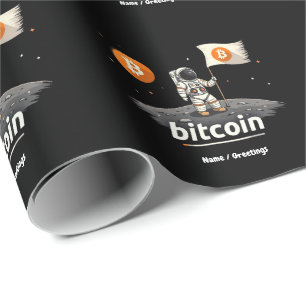 Papier Cadeau Bitcoin Crypto Moon Astronaut Design BTC