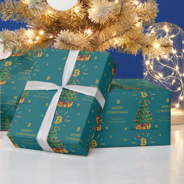 Papier Cadeau Bitcoin Joyeux Noël Cryptomonnaie Nom personnalisé (Vacances)