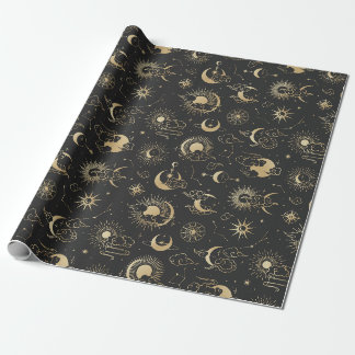 Papier Cadeau Black and Gold Moon Star Sun Astrology Art