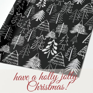 Papier Cadeau Black and White Chalk Christmas Tree
