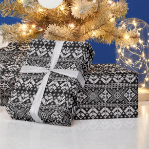 Papier Cadeau Black and White Christmas Fair Isle Motif
