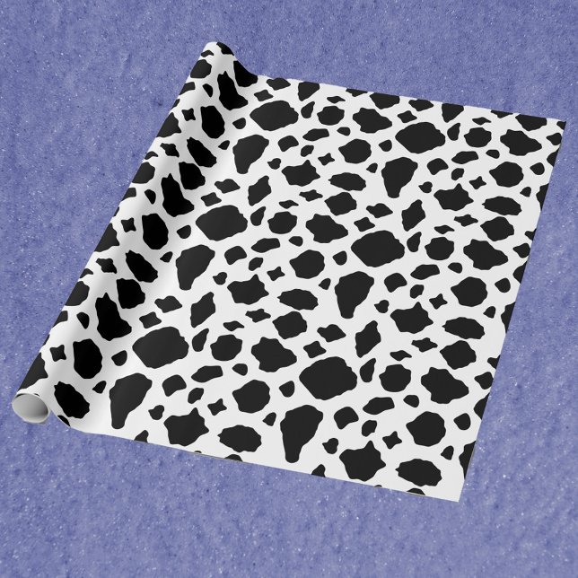 Papier Cadeau Black and White Cow Print Pattern (A wrapping paper with a black and white cow print.)