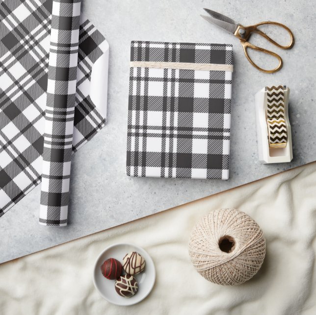 Papier Cadeau Black and White Plaid  (Artisanat)