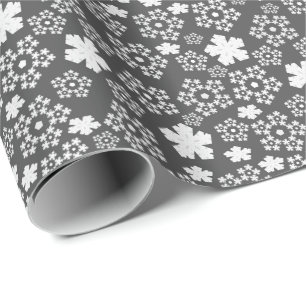 Papier Cadeau Black and White Star & Snowflakes Motif d'hiver