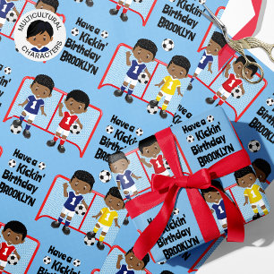 Papier Cadeau Black Boy Soccer Anniversaire Personnalisé