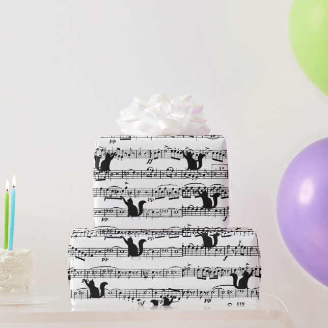 Papier Cadeau Black Cat ON Sheet Music (Cadeaux de fête)