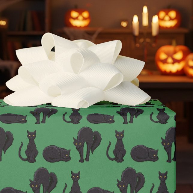 Papier Cadeau Black Cats Halloween Witch's Cat Pixel Art Pattern (Créateur téléchargé)