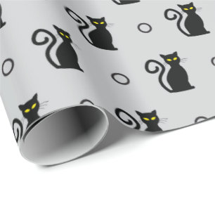 Papier Cadeau Black Cats sans couture gris clair Halloween envel